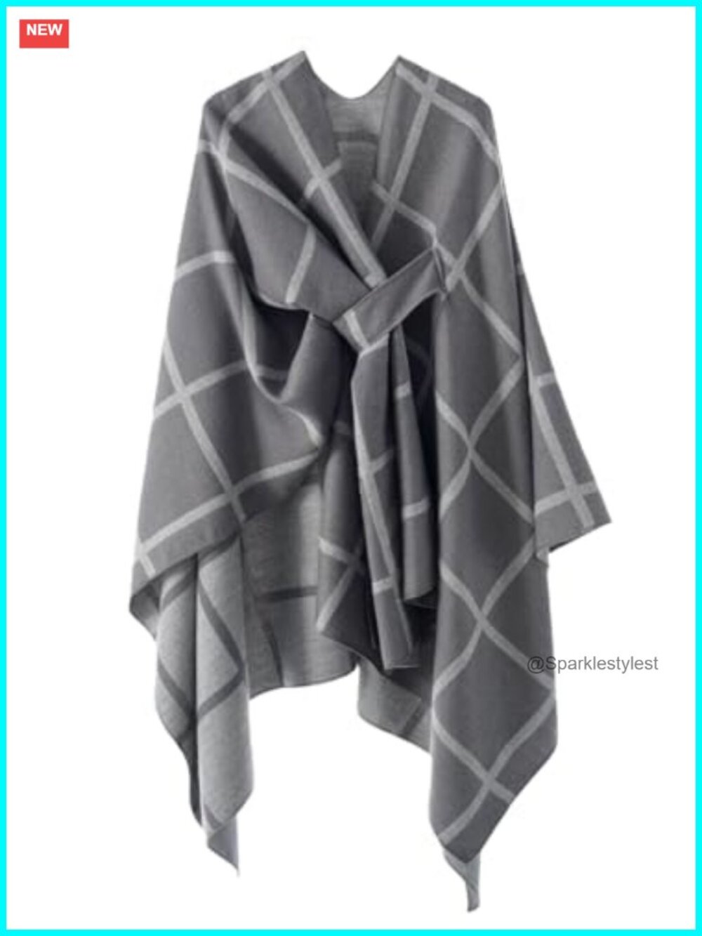 Womens Plaid Shawl Wrap Knitted Cape Open Front Poncho Scarf Blanket Warm